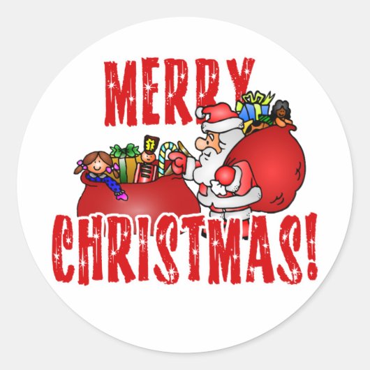 サンタクロースとおもちゃバッグクリスマス ラウンドシール (正面)