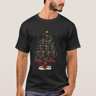 サンタクロースとお揃いのイルミネーション クリスマス アイリッシュセッター Tシャツ