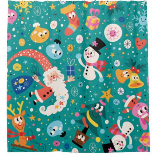 サンタクロースとその友メリー達 シャワーカーテン (正面)