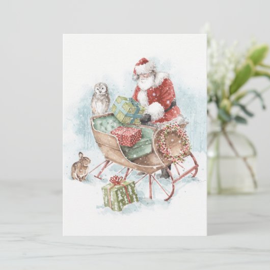 サンタクロースとそりを持つ森林動物たち シーズンカード (スタンド正面)