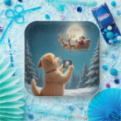 サンタクロースとそりを撮影する犬 ペーパープレート (パーティー)