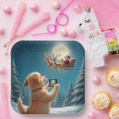 サンタクロースとそりを撮影する犬 ペーパープレート (パーティー)