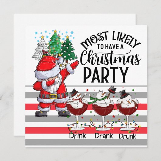 サンタクロースとのゴルフのクリスマスパーティーゴルファー 招待状 (正面/裏面)