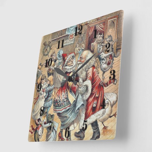 サンタクロースとのマザー・グースの踊り スクエア壁時計 (傾斜)