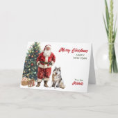 サンタクロースとアラスカンマラムートドッグクリスマス シーズンカード (正面)