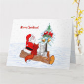 サンタクロースとウサギとキツネとリス カード (黄色い花)