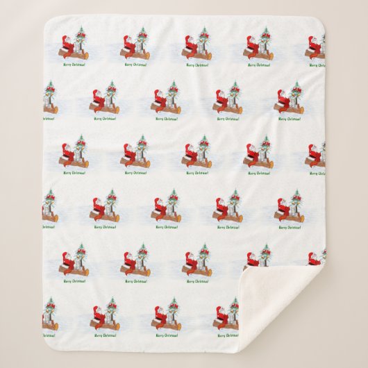 サンタクロースとウサギキツネとリス シェルパブランケット (正面)