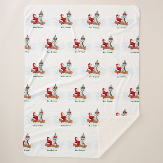 サンタクロースとウサギキツネとリス シェルパブランケット (正面)