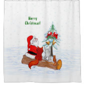 サンタクロースとウサギキツネとリス シャワーカーテン (正面)