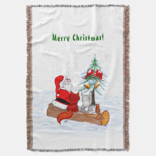 サンタクロースとウサギキツネとリス スローブランケット (正面縦)
