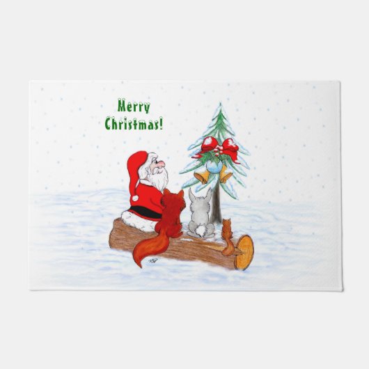 サンタクロースとウサギキツネとリス ドアマット (正面)