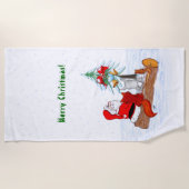 サンタクロースとウサギキツネとリス ビーチタオル (正面)