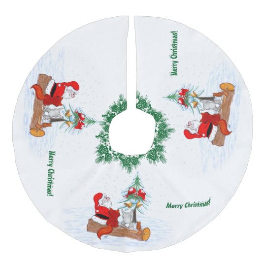 サンタクロースとウサギキツネとリス フェイクリネンツリースカート (正面)