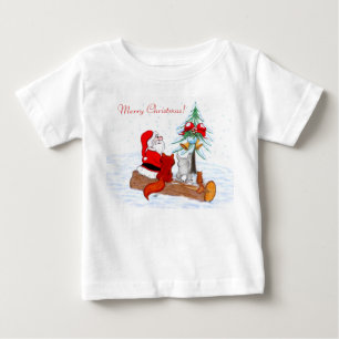 サンタクロースとウサギキツネとリス ベビーTシャツ
