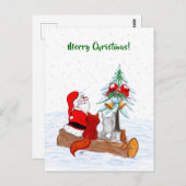 サンタクロースとウサギキツネとリス ポストカード (正面/裏面)