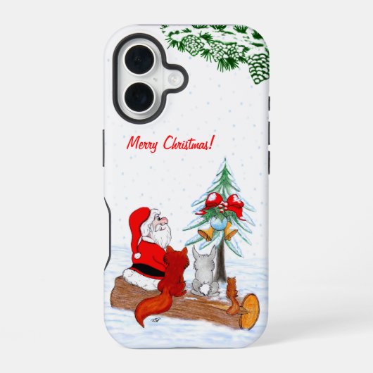 サンタクロースとウサギキツネとリス iPhone 16ケース (裏面)