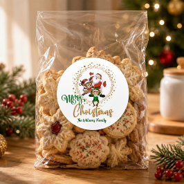 サンタクロースとエルフのメリークリスマス オリジナルステッカー ラウンドシール