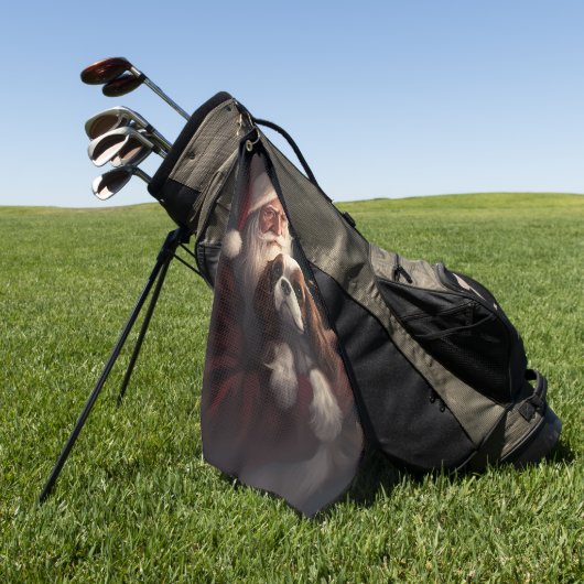 サンタクロースとキャバリエールキングフェスティバルクリスマス ゴルフタオル (グリーン)