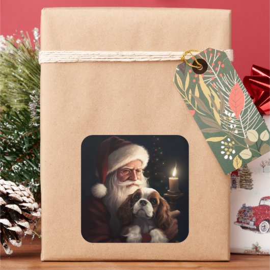 サンタクロースとキャバリエールキングフェスティバルクリスマス スクエアシール (クリスマス)