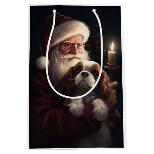 サンタクロースとキャバリエールキングフェスティバルクリスマス ミディアムペーパーバッグ (正面)