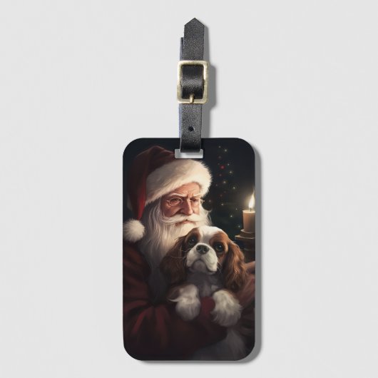 サンタクロースとキャバリエールキングフェスティバルクリスマス ラゲッジタグ (正面縦)