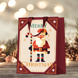 サンタクロースとキャンディケインのクリスマスカード スモールペーパーバッグ