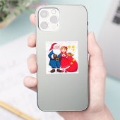 サンタクロースとギフトバッグを持った女の子 シール (スマートフォン)