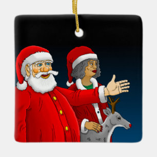 サンタクロースとクラウス夫人からのメリークリスマス セラミックオーナメント