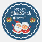 サンタクロースとクラウス夫人 – かわいいクリスマスデザイン ラウンドシール (正面)