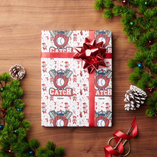 サンタクロースとクリスマスのための野球 ラッピングペーパー (クリスマスギフト)