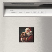 サンタクロースとクリスマスをお祝いするコッカー・スパニエル マグネット (インサイチュ (食洗機))