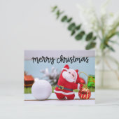 サンタクロースとクリスマスオーナメントのゴルフボール シーズンポストカード (スタンド正面)