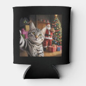 サンタクロースとクリスマスキャットの自撮りかわいい休日 缶クーラー (正面)