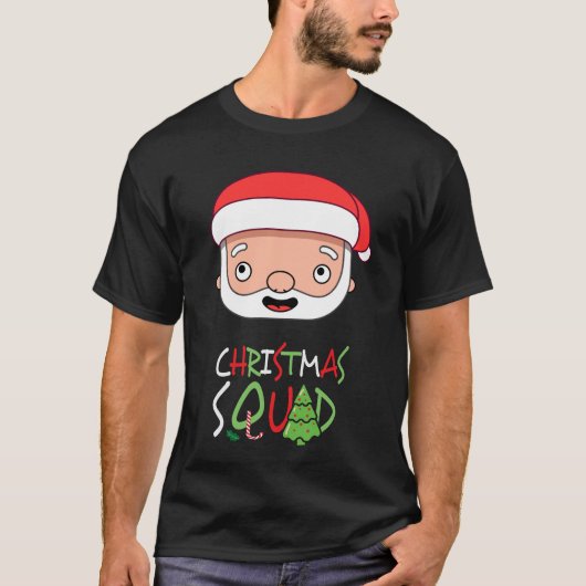 サンタクロースとクリスマススクワッドおもしろい顔 Tシャツ (正面)