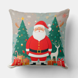 サンタクロースとクリスマスツリーとギフト クッション