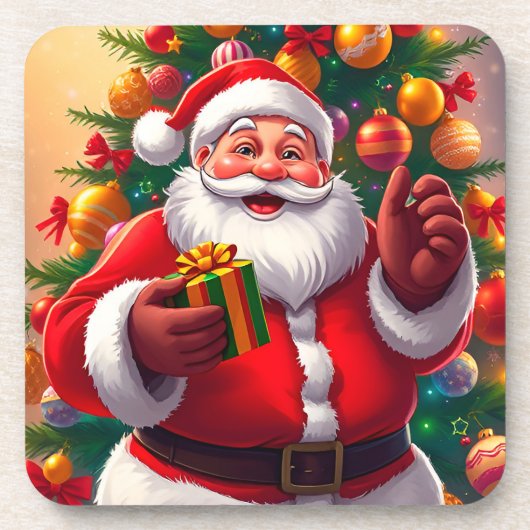 サンタクロースとクリスマスツリーとギフト コースター (正面)