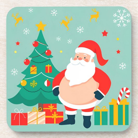 サンタクロースとクリスマスツリーとギフト コースター (正面)