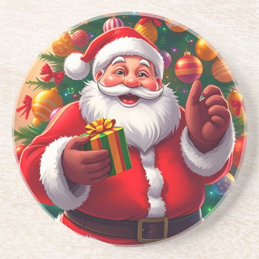 サンタクロースとクリスマスツリーとギフト コースター (正面)