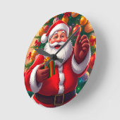 サンタクロースとクリスマスツリーとギフト ラウンド壁時計 (傾斜)