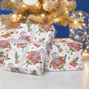 サンタクロースとクリスマスツリーのおもしろデザイン ラッピングペーパー