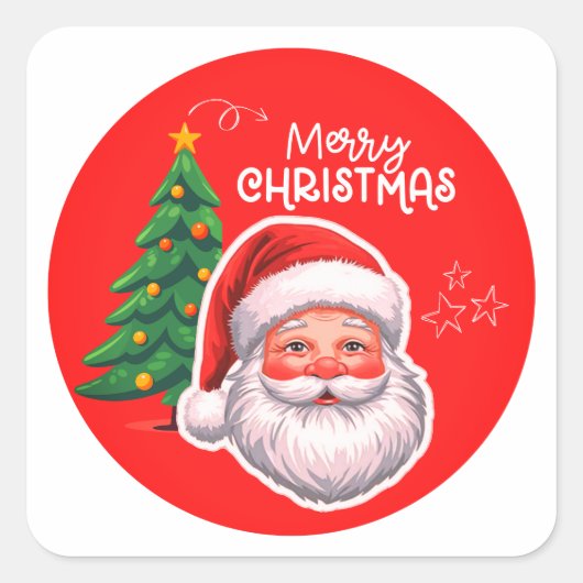 サンタクロースとクリスマスツリーのステッカー スクエアシール (正面)