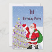 サンタクロースとクリスマスツリーの1歳の誕生日 招待状 (正面)