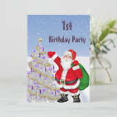 サンタクロースとクリスマスツリーの1歳の誕生日 招待状 (スタンド正面)