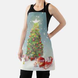 サンタクロースとクリスマスツリー エプロン
