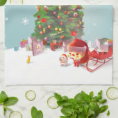 サンタクロースとクリスマスツリー キッチンタオル (折り畳み)