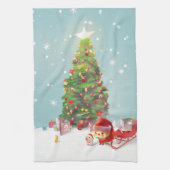サンタクロースとクリスマスツリー キッチンタオル (縦)