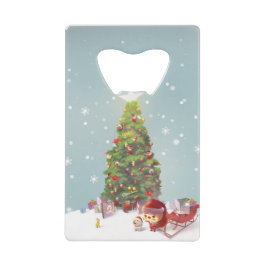サンタクロースとクリスマスツリー クレジットカード栓抜き