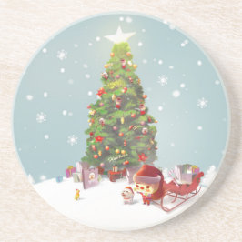 サンタクロースとクリスマスツリー コースター