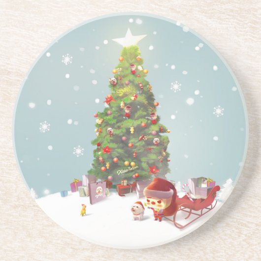 サンタクロースとクリスマスツリー コースター (正面)