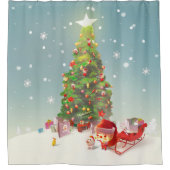 サンタクロースとクリスマスツリー シャワーカーテン (正面)